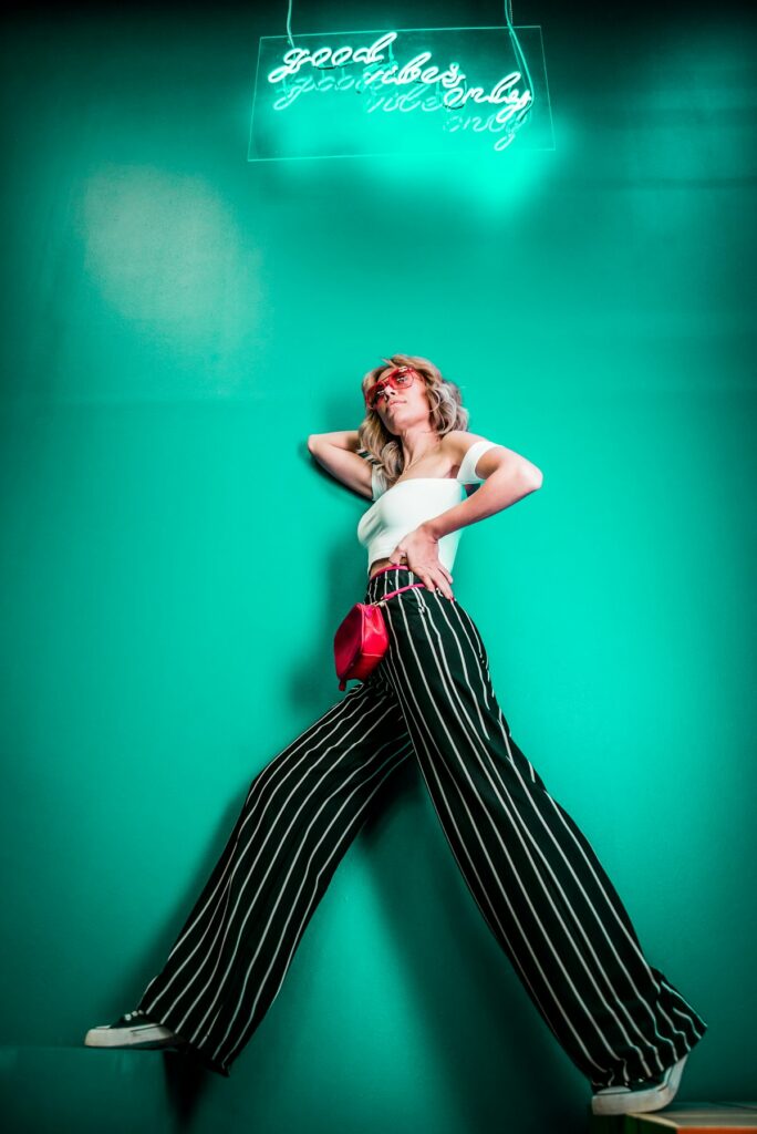 Fashion model on city street