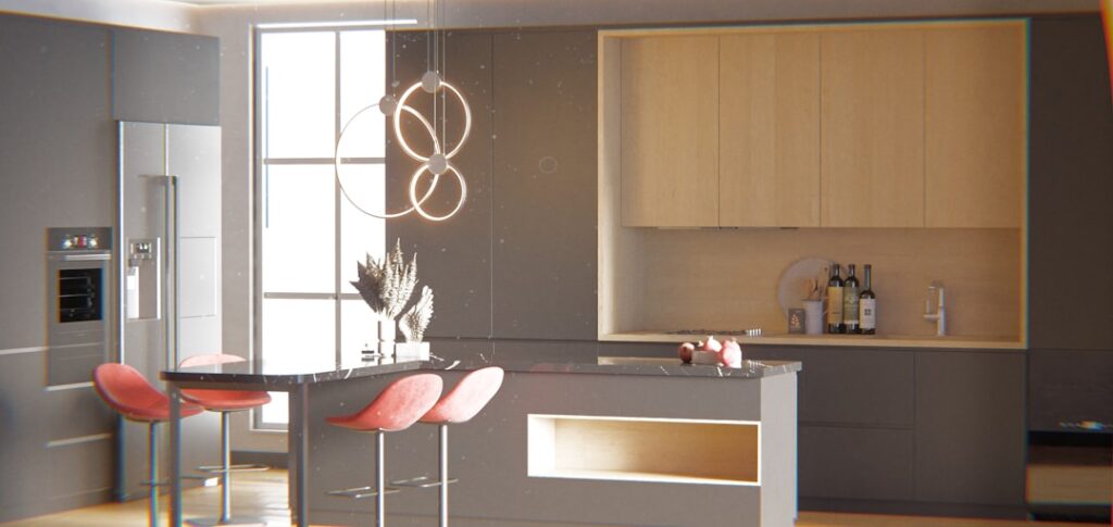 Modern kitchen with island and warm earthy tones