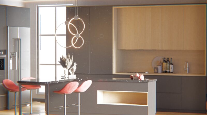 Modern kitchen with island and warm earthy tones