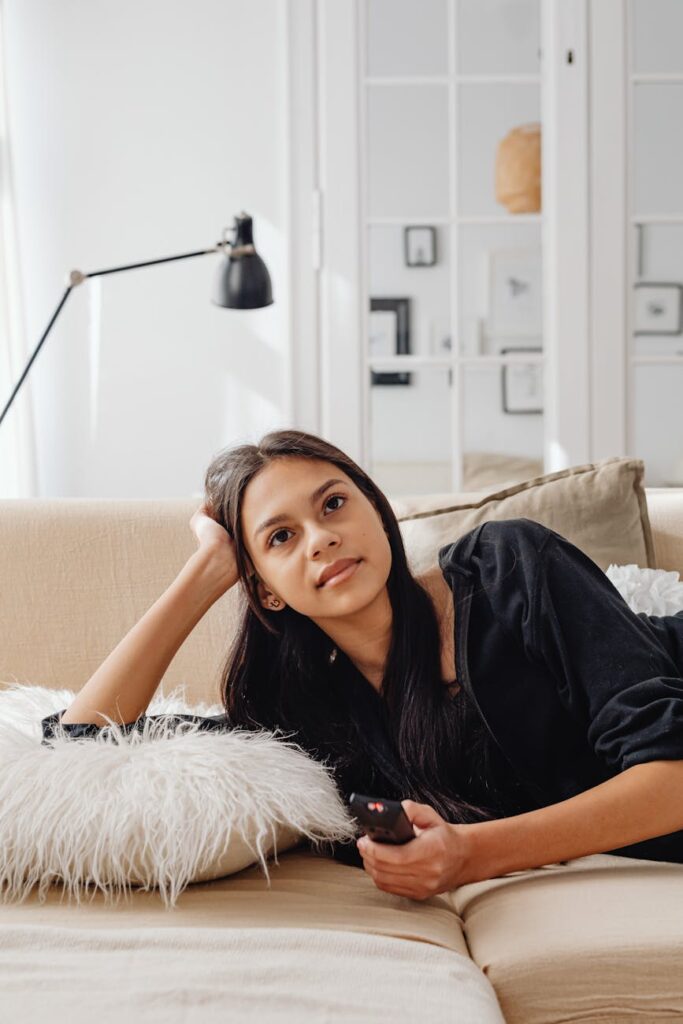 a woman watching television