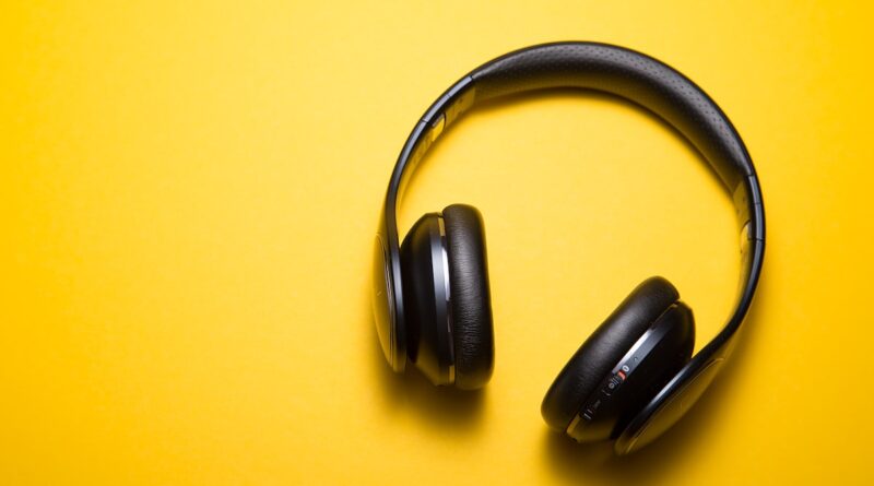 Premium headphones on colourful background