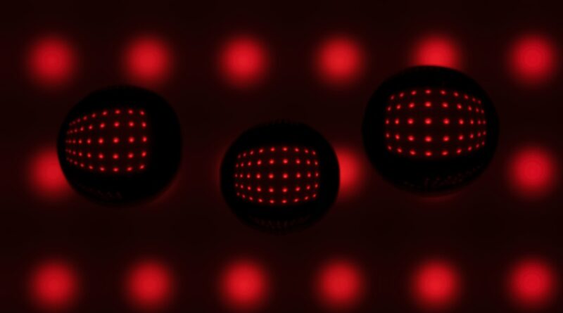 Red light therapy LED panels glowing