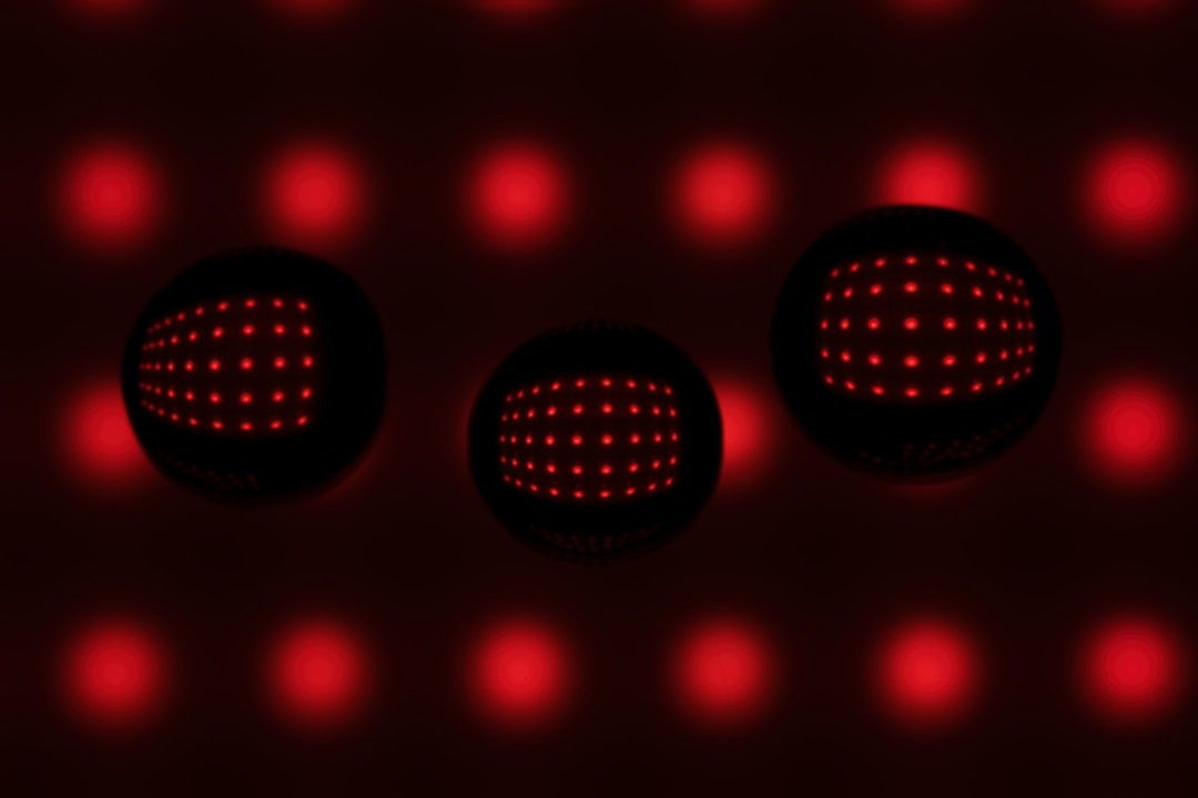Red light therapy LED panels glowing