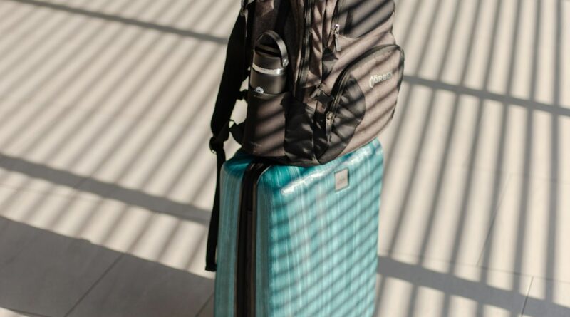 Travel luggage and backpack at an airport