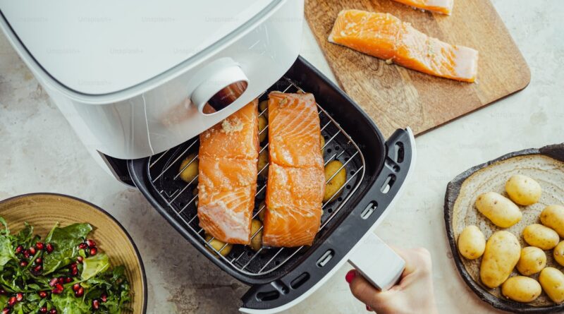 Air fryer recipes for one person - salmon fillet cooking in an air fryer