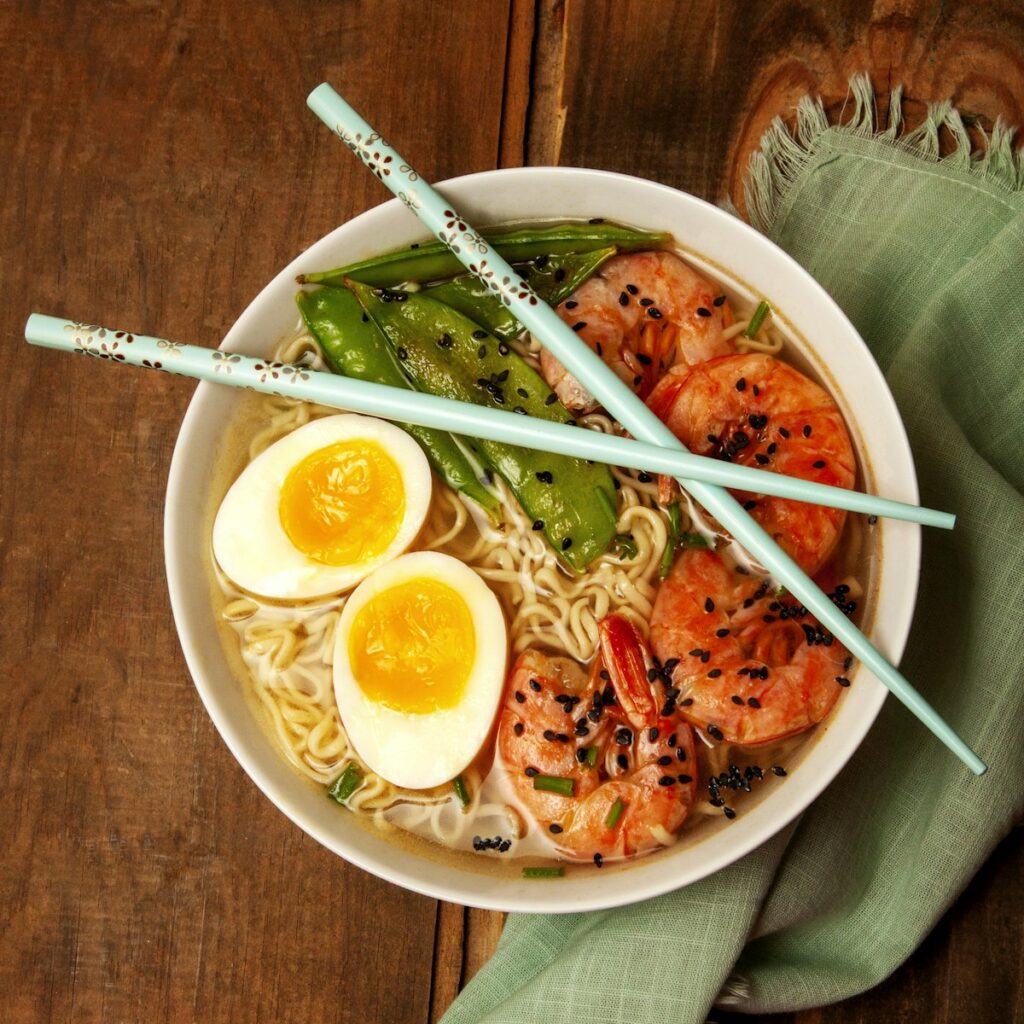 Easy Korean recipes to make at home ramen bowl with egg and noodles