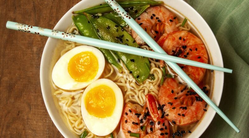 Easy Korean recipes to make at home ramen bowl with egg and noodles