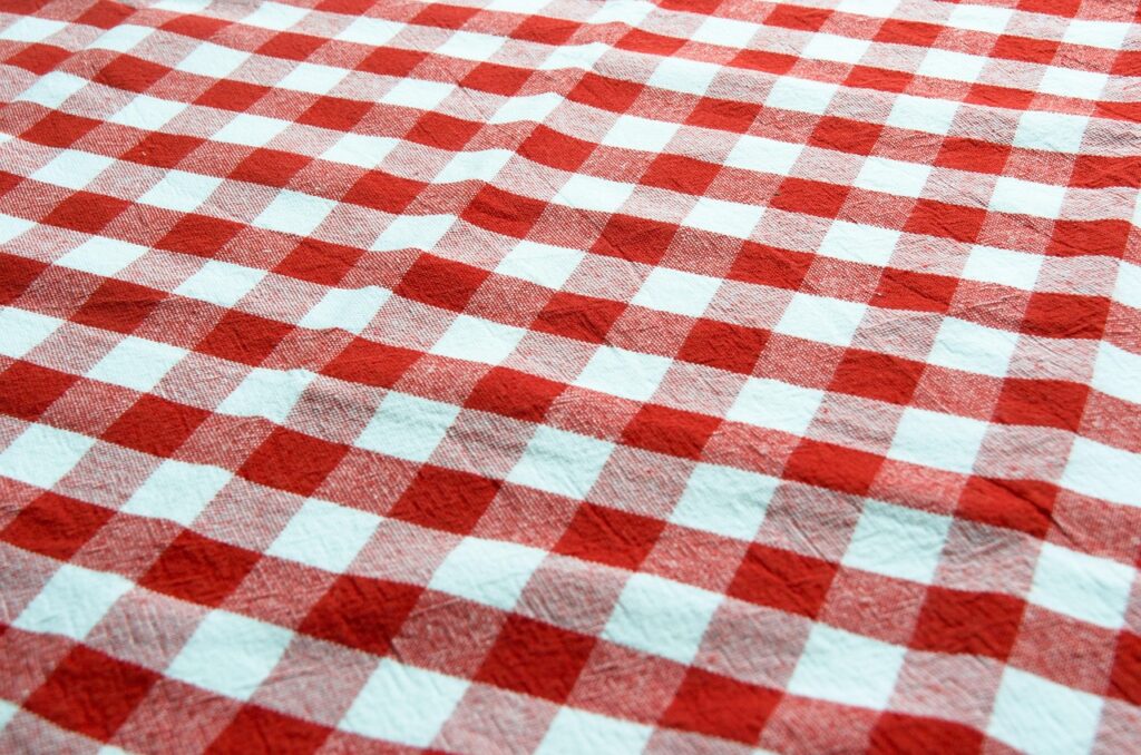 Red and white gingham fabric pattern illustrating the gingham dresses UK 2026 trend