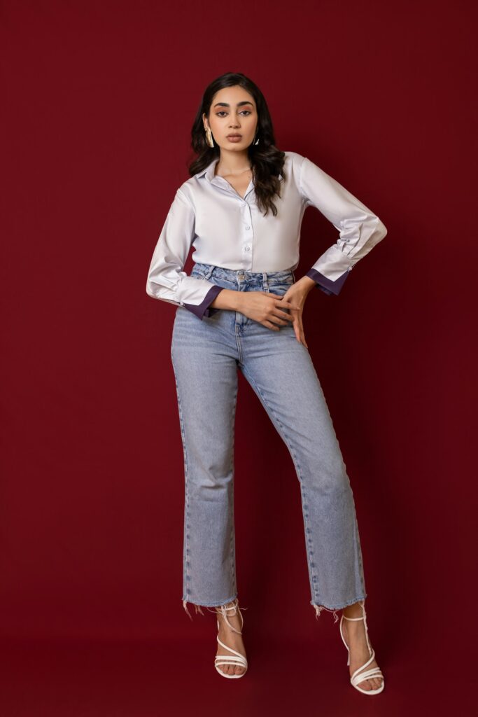 Wide-leg white jeans styled for UK spring 2026