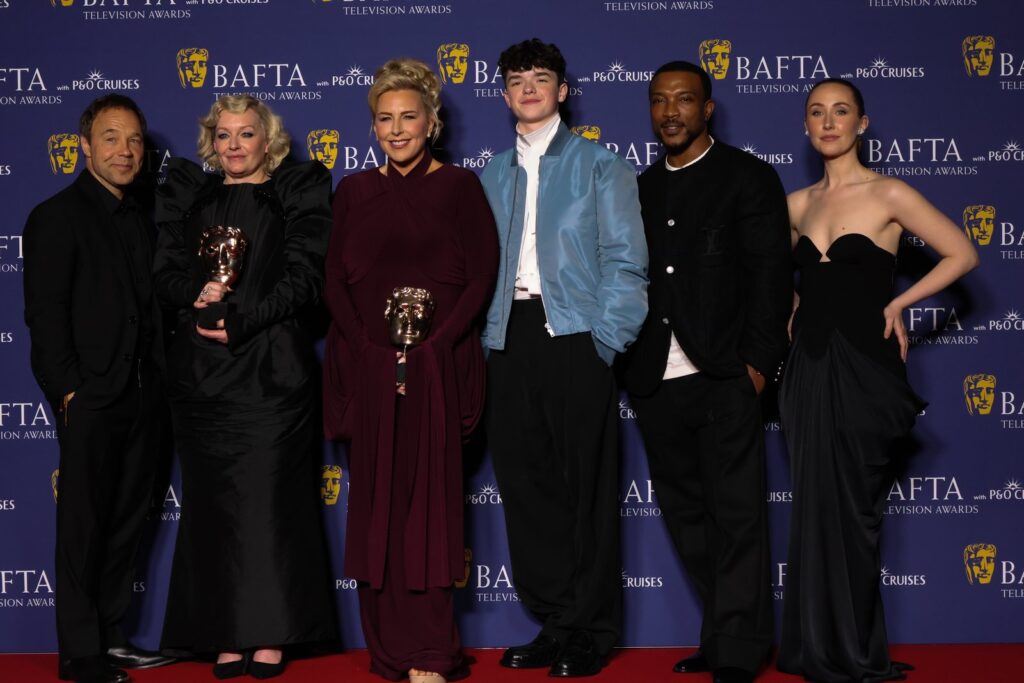 Adolescence BAFTA TV Awards 2026: cast members on stage at the Royal Festival Hall after a four-win sweep.