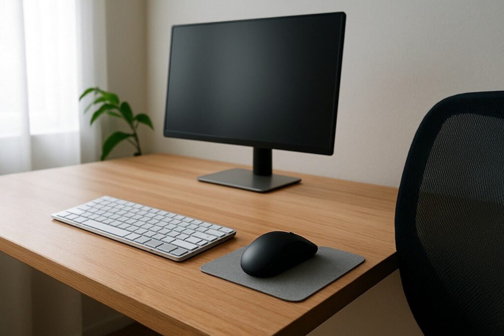 A keyboard and mouse on a desk illustrating the ergonomic keyboard UK home workers are choosing in 2026 to stop wrist strain.