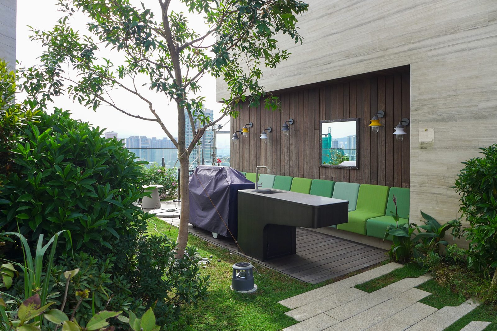 Outdoor garden terrace set up for summer entertaining