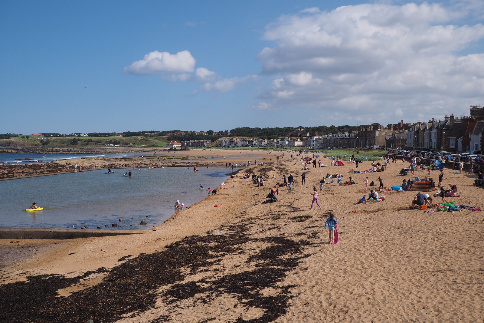 Families on the sandy beach at North Berwick in summer