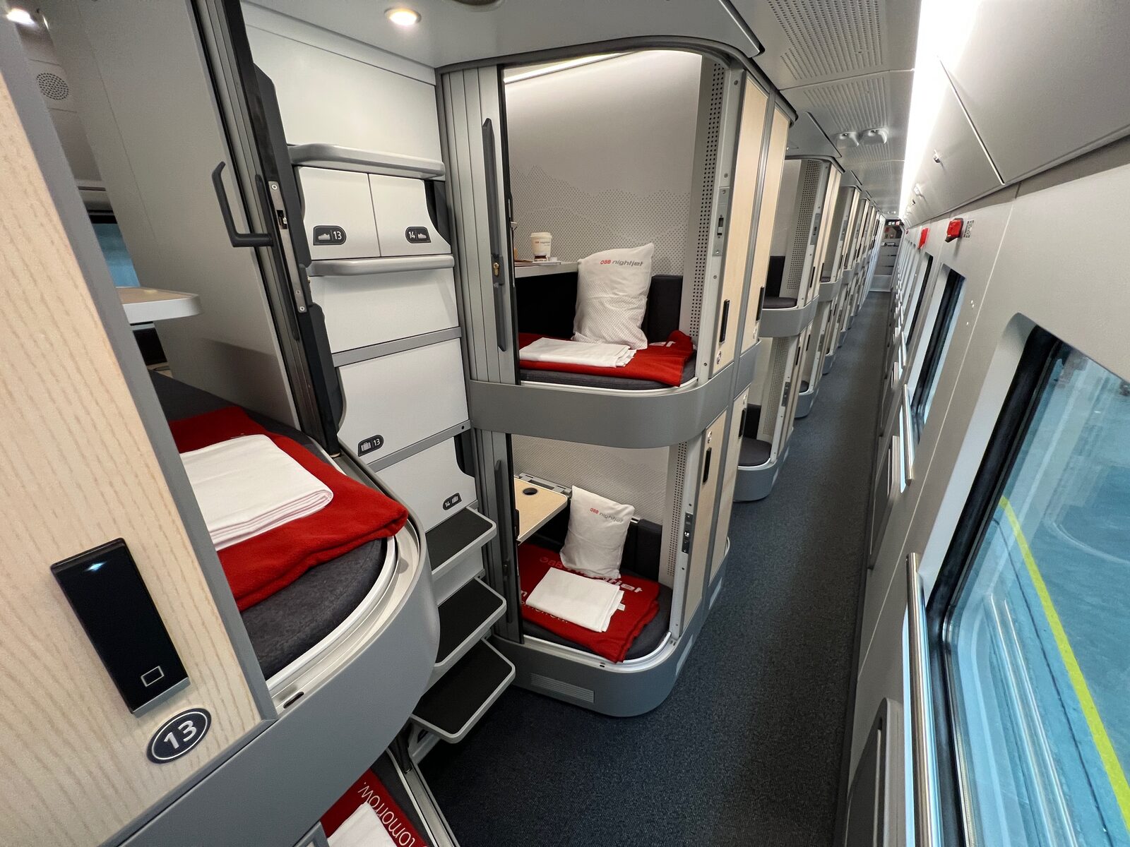 Mini cabins inside a new-generation Nightjet sleeper train in Europe