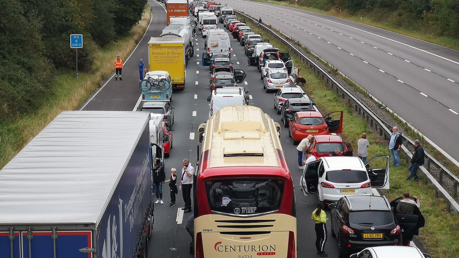 Traffic on the M5 motorway in Devon