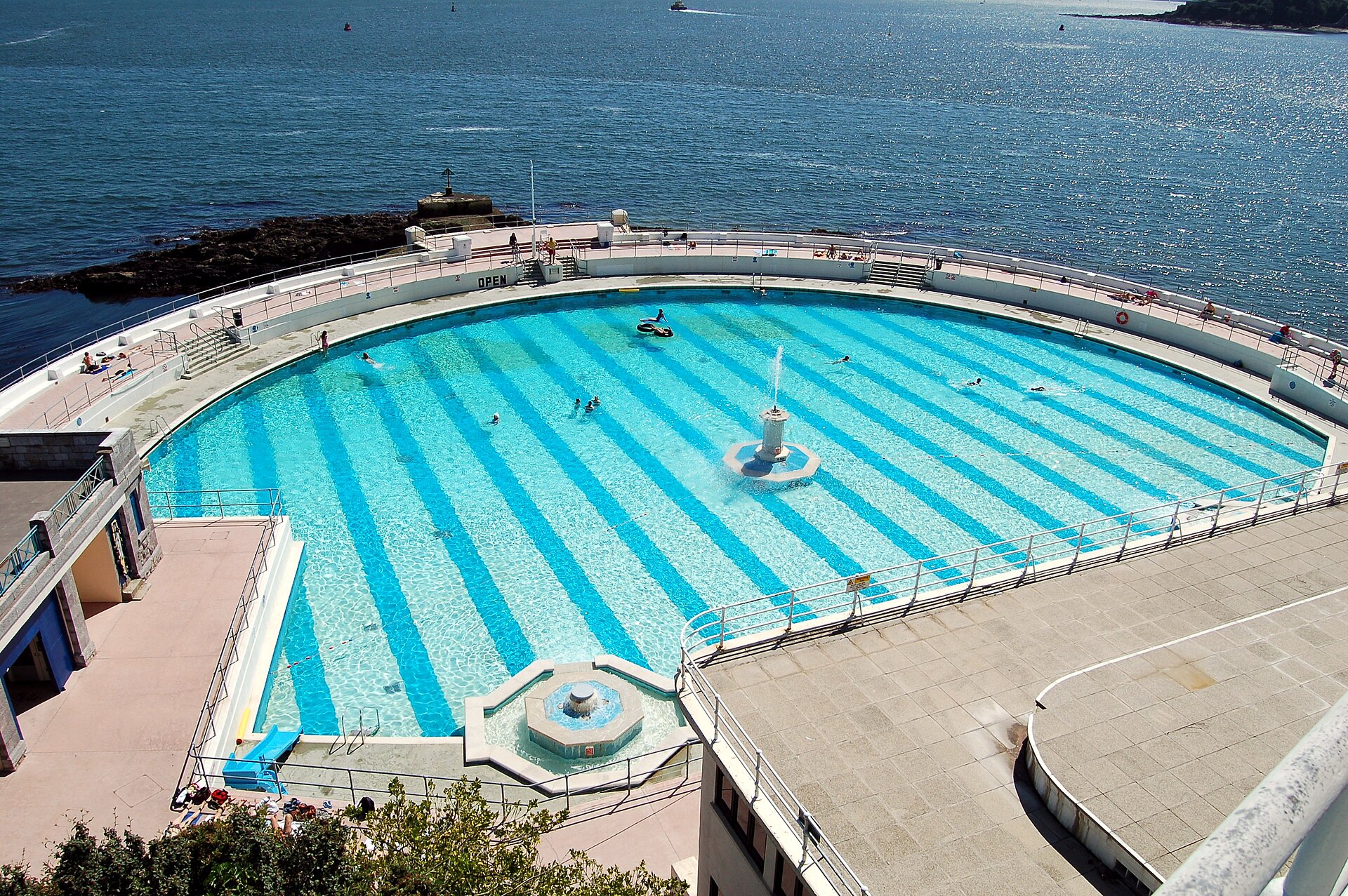 Tinside Lido's semicircular art deco pool below Plymouth Hoe