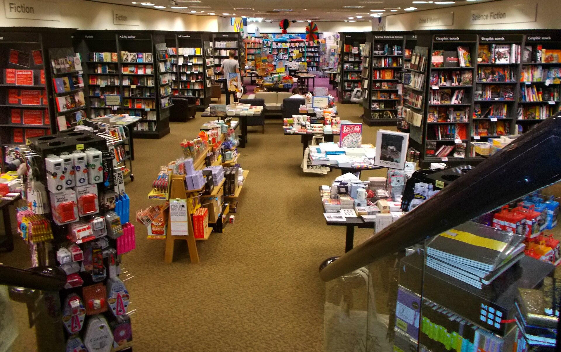 Fiction shelves and front tables in a UK Waterstones, where the best summer books 2026 are stacked front of house