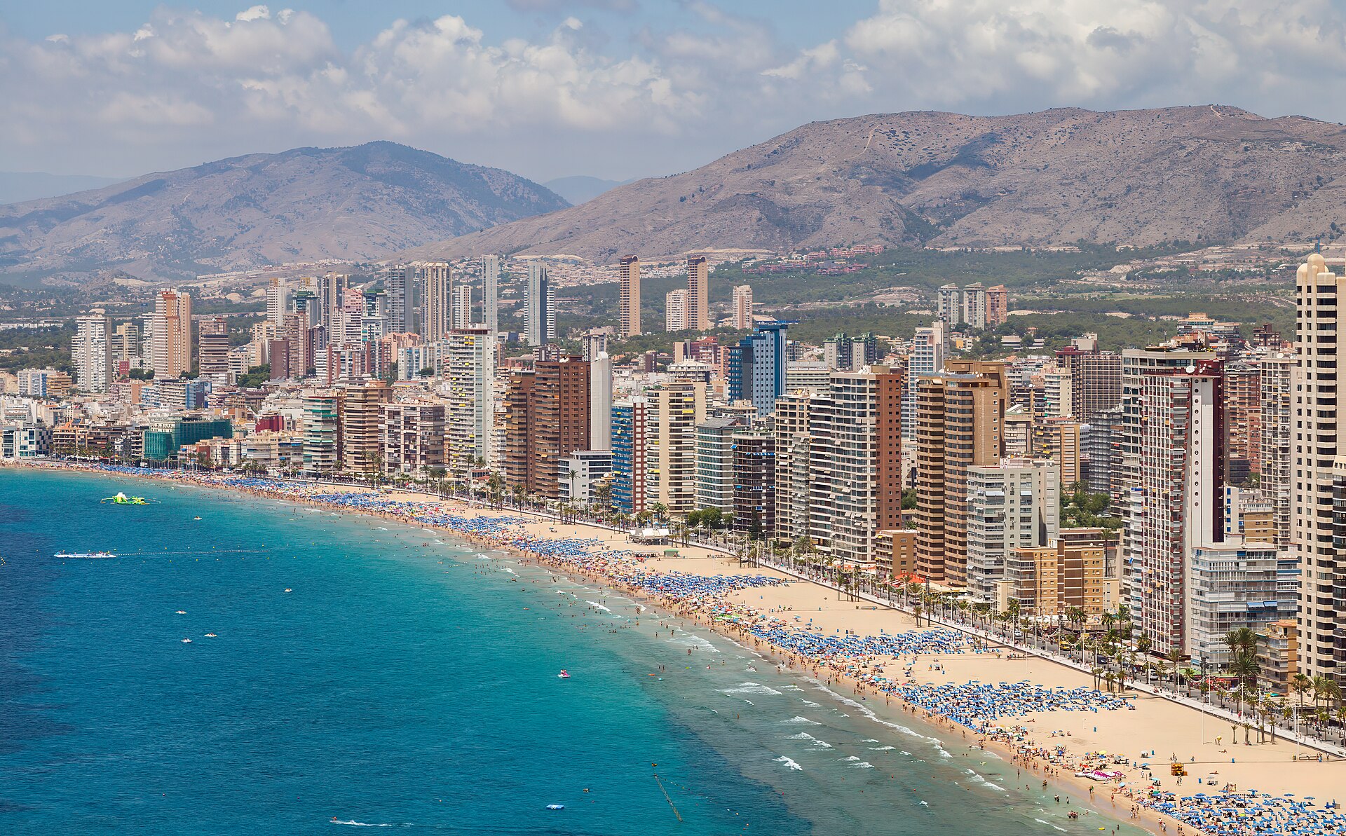 Levante beach in Benidorm on Spain's Costa Blanca in high season