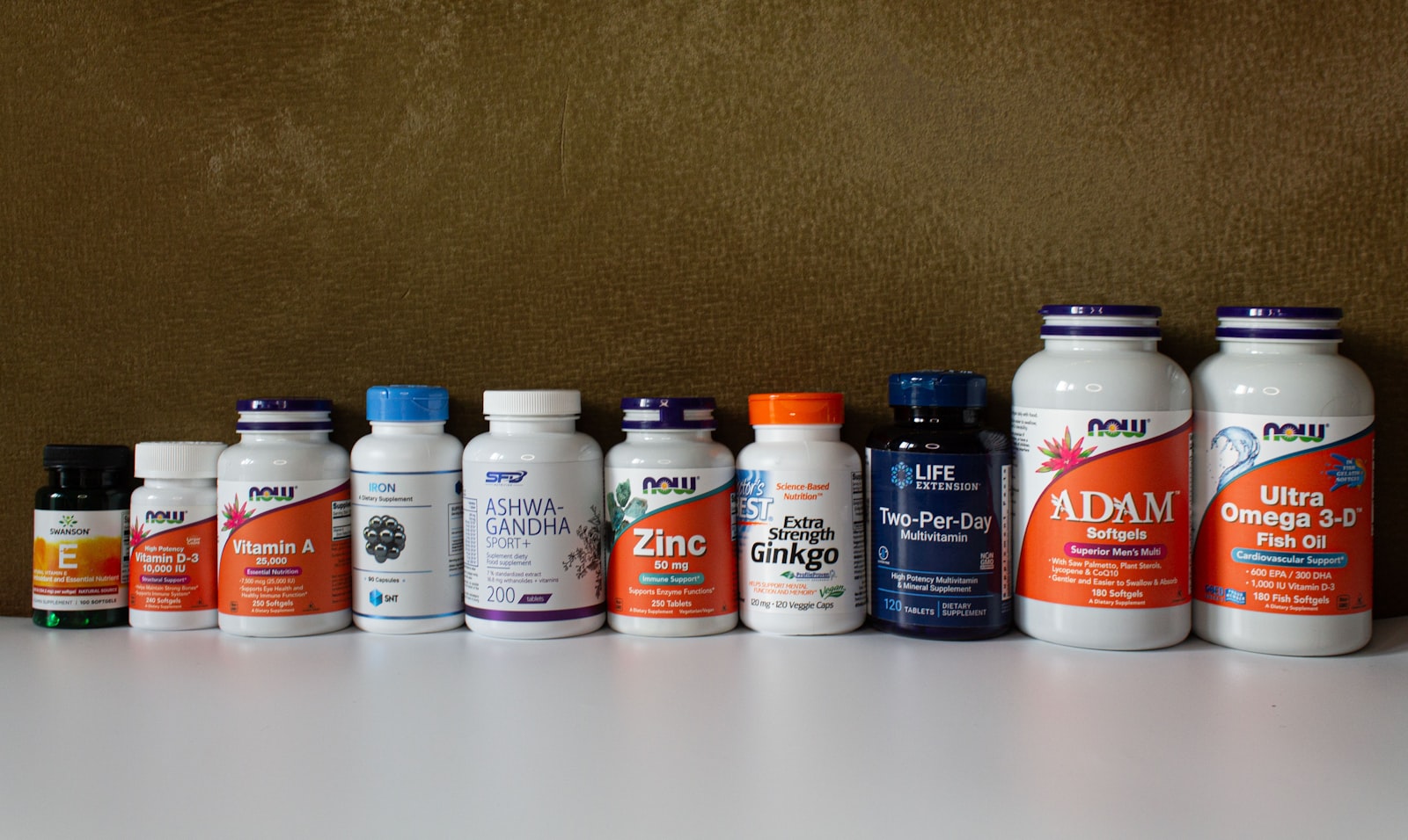 A row of supplement bottles of the kind marketed for a cortisol detox in the UK