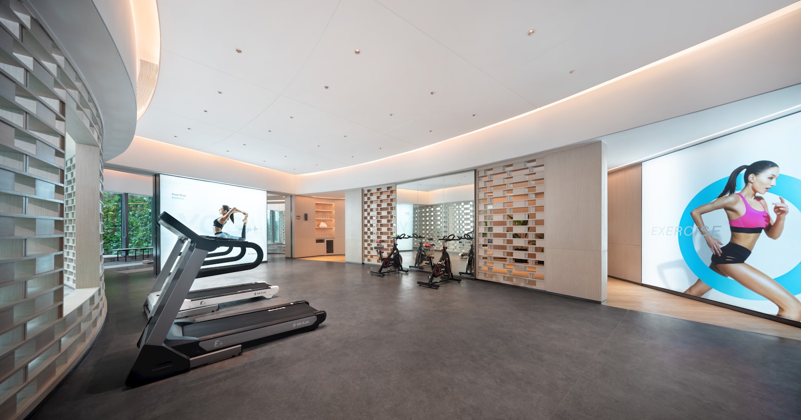 An air-conditioned gym with treadmills, a cooler option for exercising in a heatwave