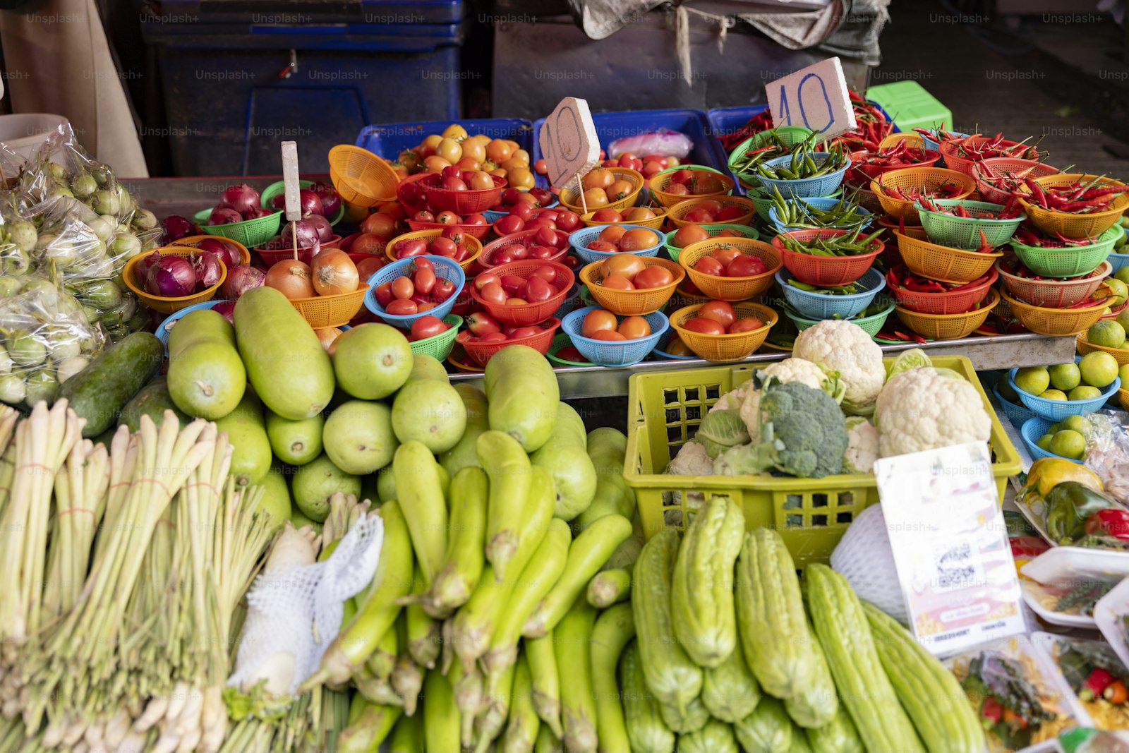 Fresh vegetables and fruit on a UK market stall