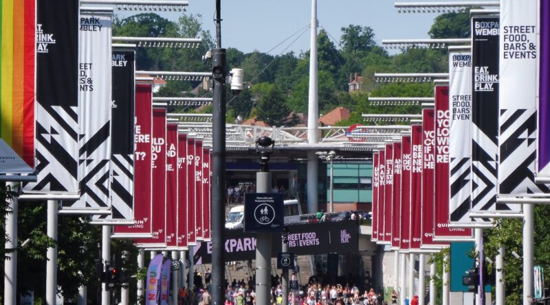 Fans filling Olympic Way ahead of a Harry Styles Wembley 2026 residency show