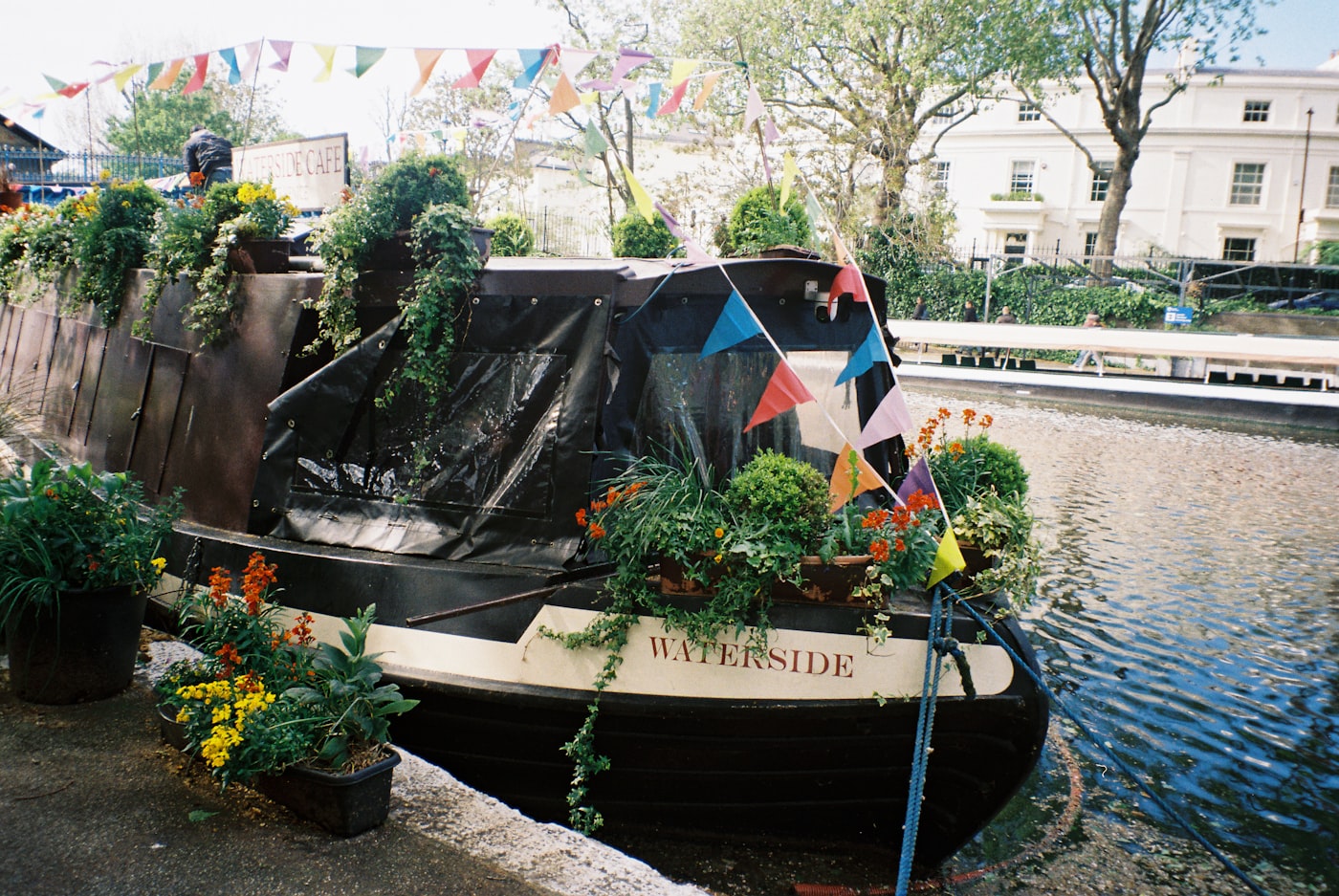 Narrowboat beside a British canal towpath - flat, uninterrupted walking territory