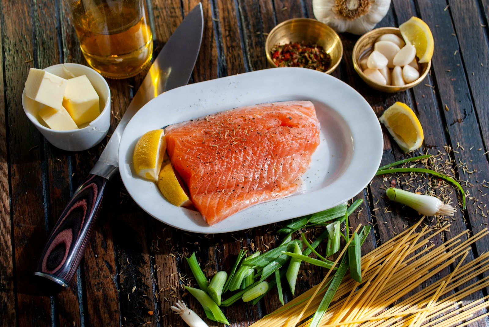 Flat lay of raw salmon, the source of PDRN skincare ingredients
