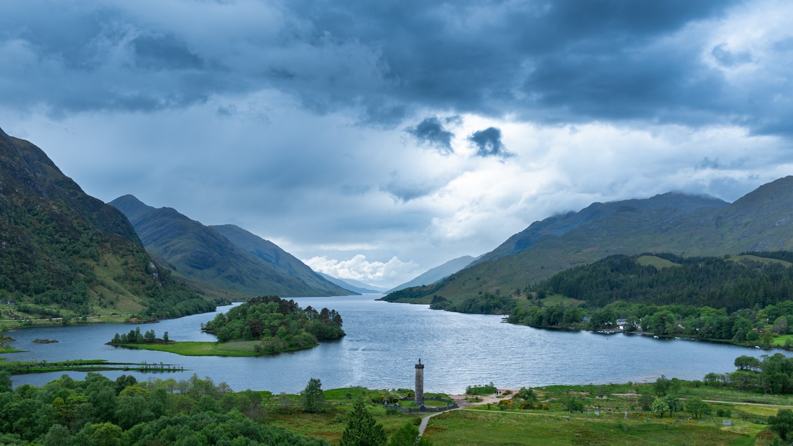 The Dark ITV review setting: a still Highland loch ringed by mountains