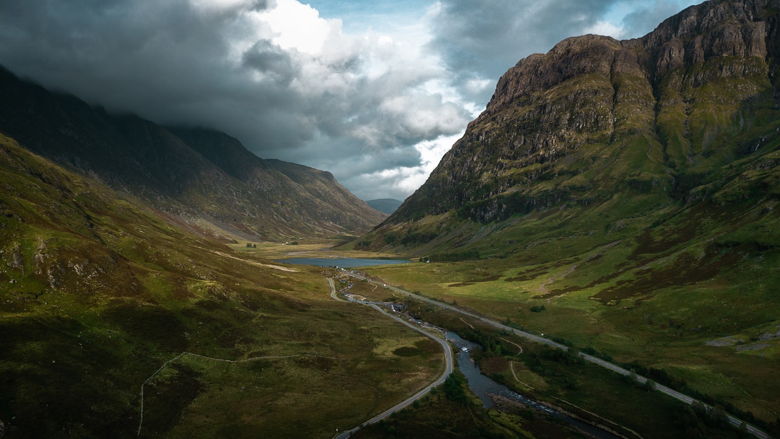 A winding mountain pass road through Glencoe, close to the scenery where The Dark was filmed