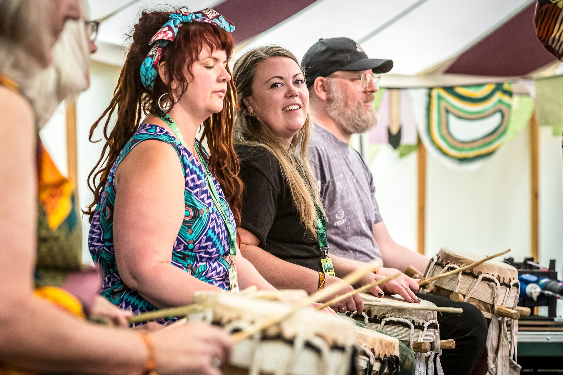 Percussionist Modou Diouf and his ensemble performing at WOMAD