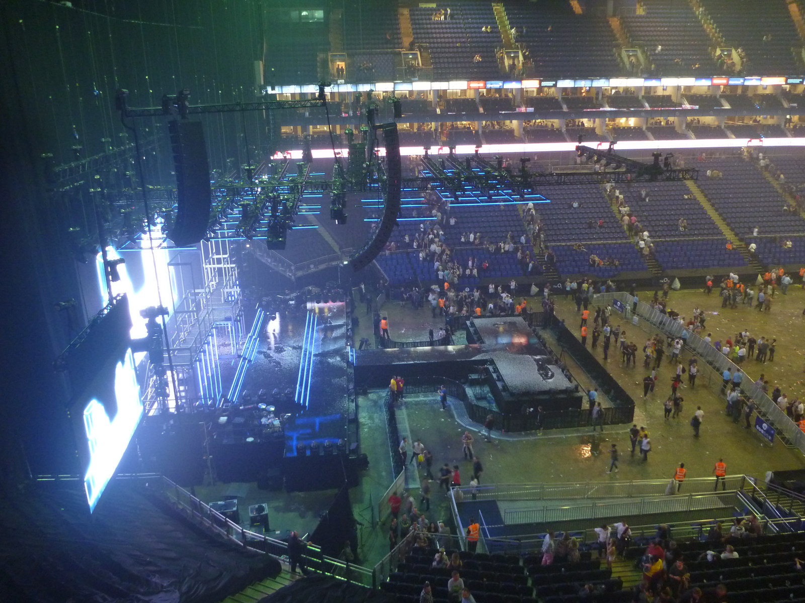 The stage inside the O2 Arena in London after a show