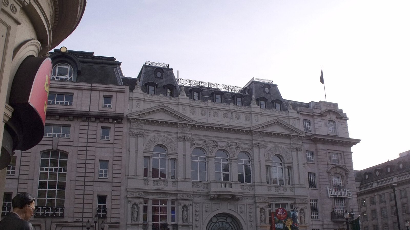 The Criterion Theatre building at Piccadilly Circus in central London on a bright day