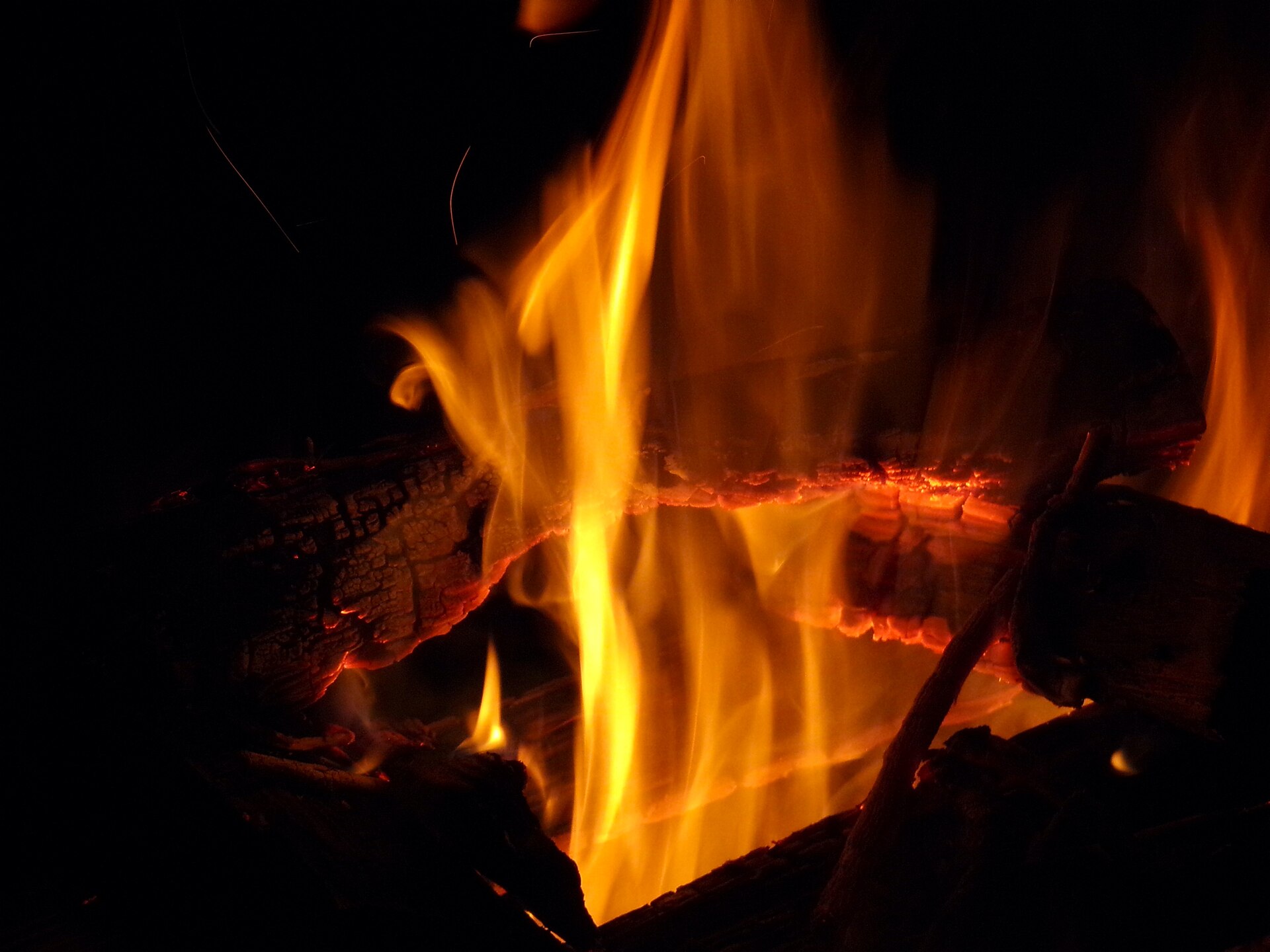 Logs burning inside a wood burning stove