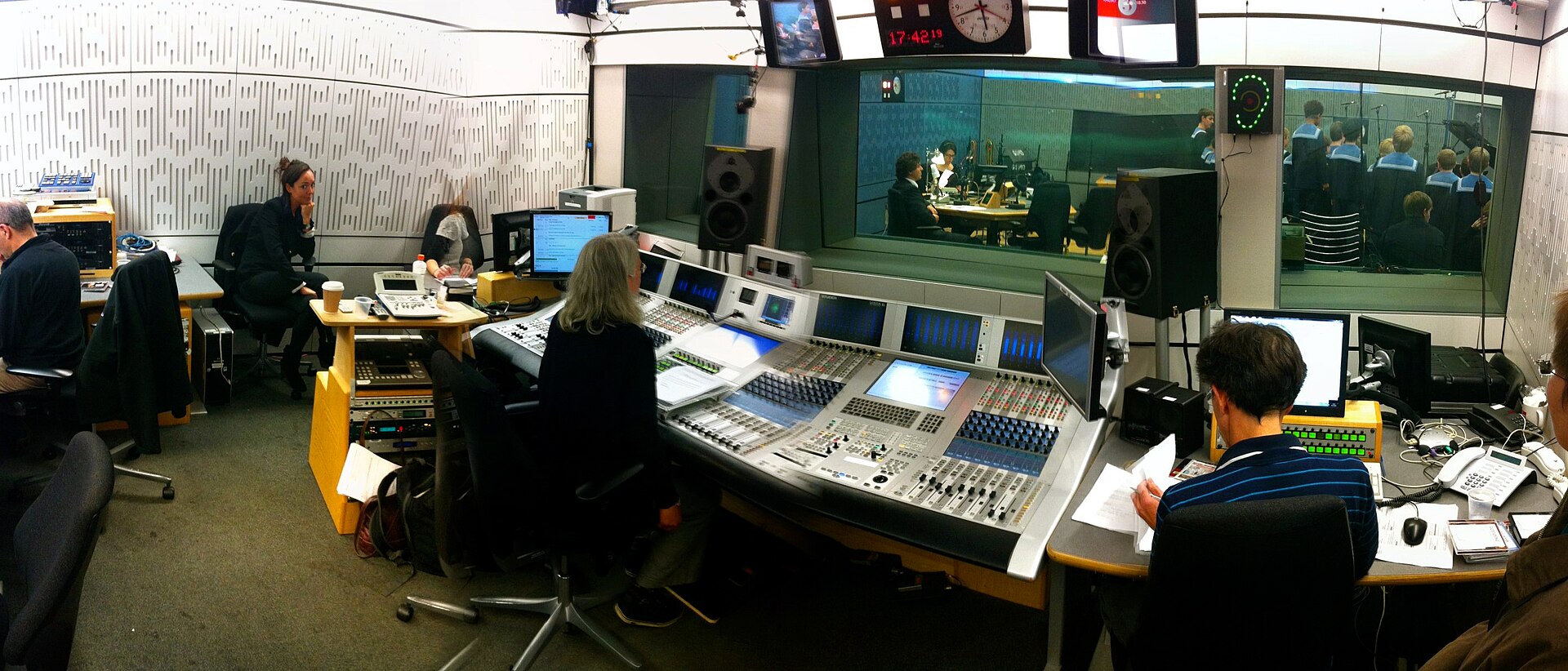 Radio control room at BBC Broadcasting House in London, where much of Britain's podcast output originates