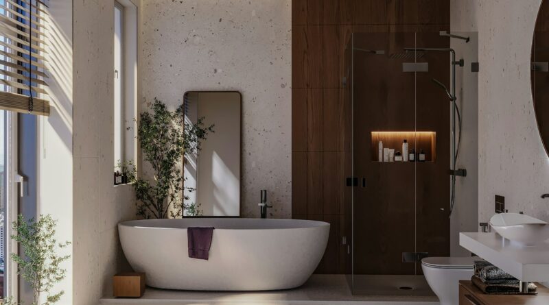 Bathroom trends 2026: warm timber panelling, a freestanding bath and soft natural light