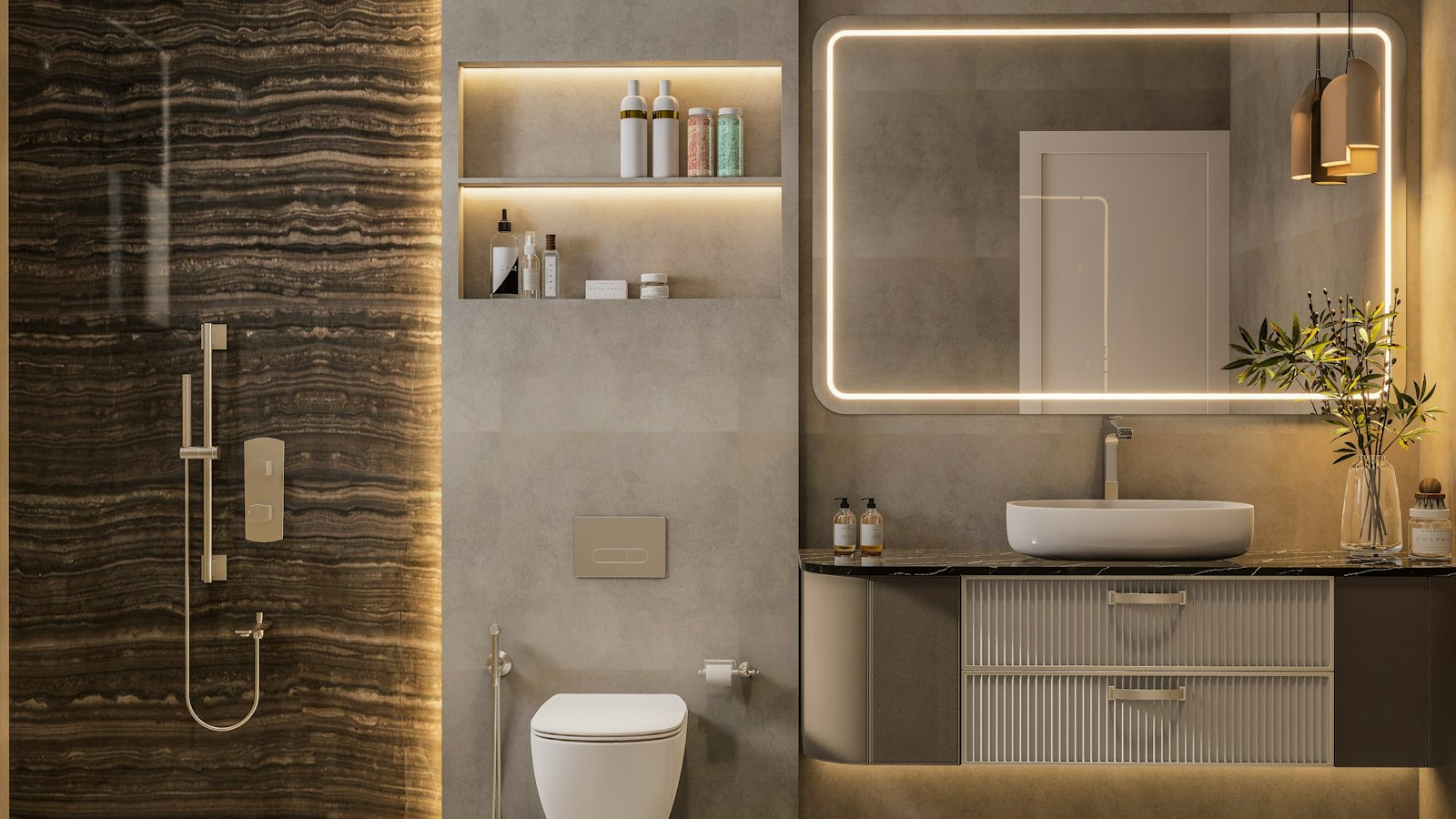 Fluted vanity, textured stone and layered lighting - the texture trend in a 2026 bathroom