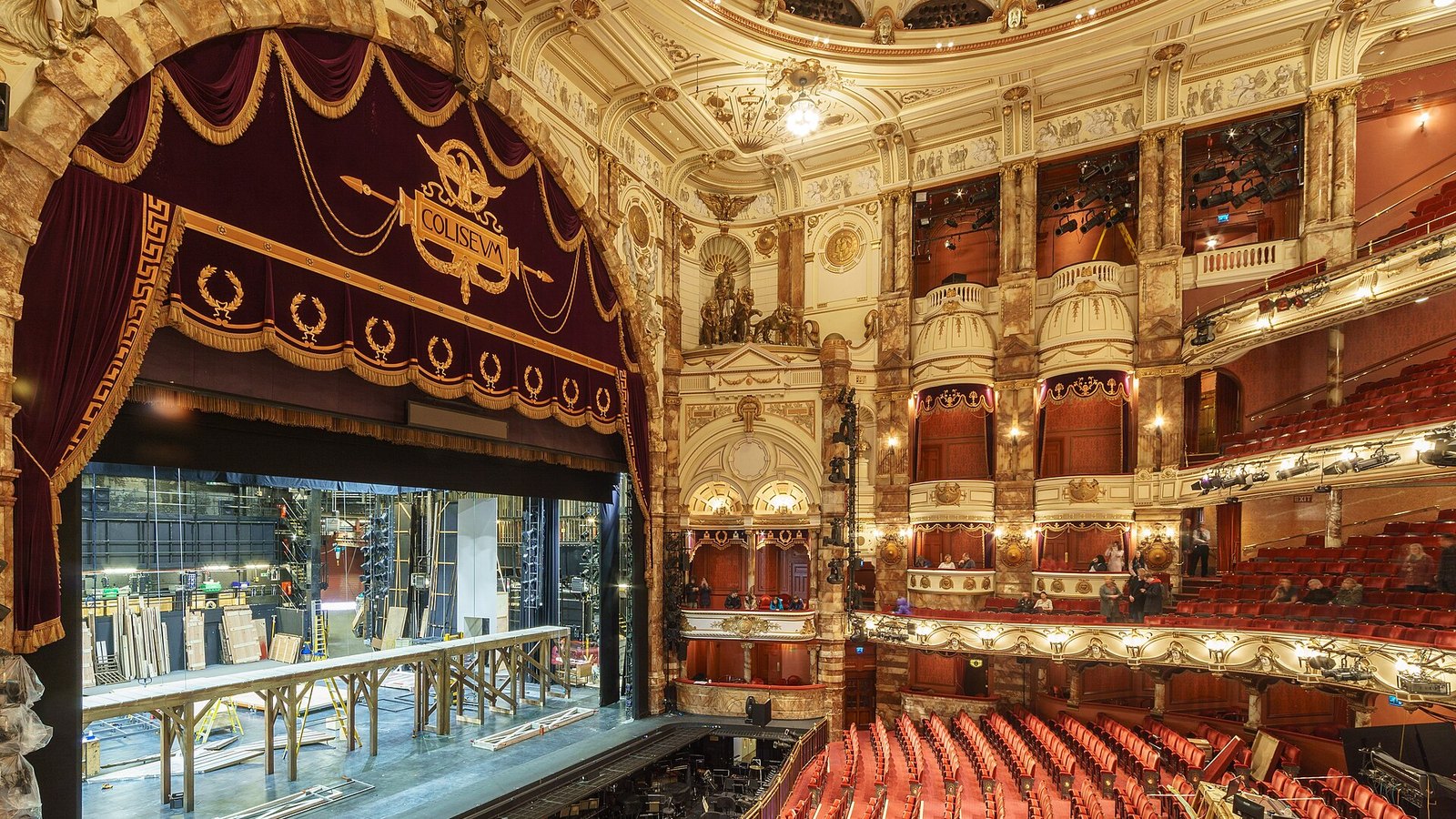 The auditorium of the London Coliseum seen from the dress circle, showing the stage, boxes and tiers where the Sam Smith London Coliseum residency is playing