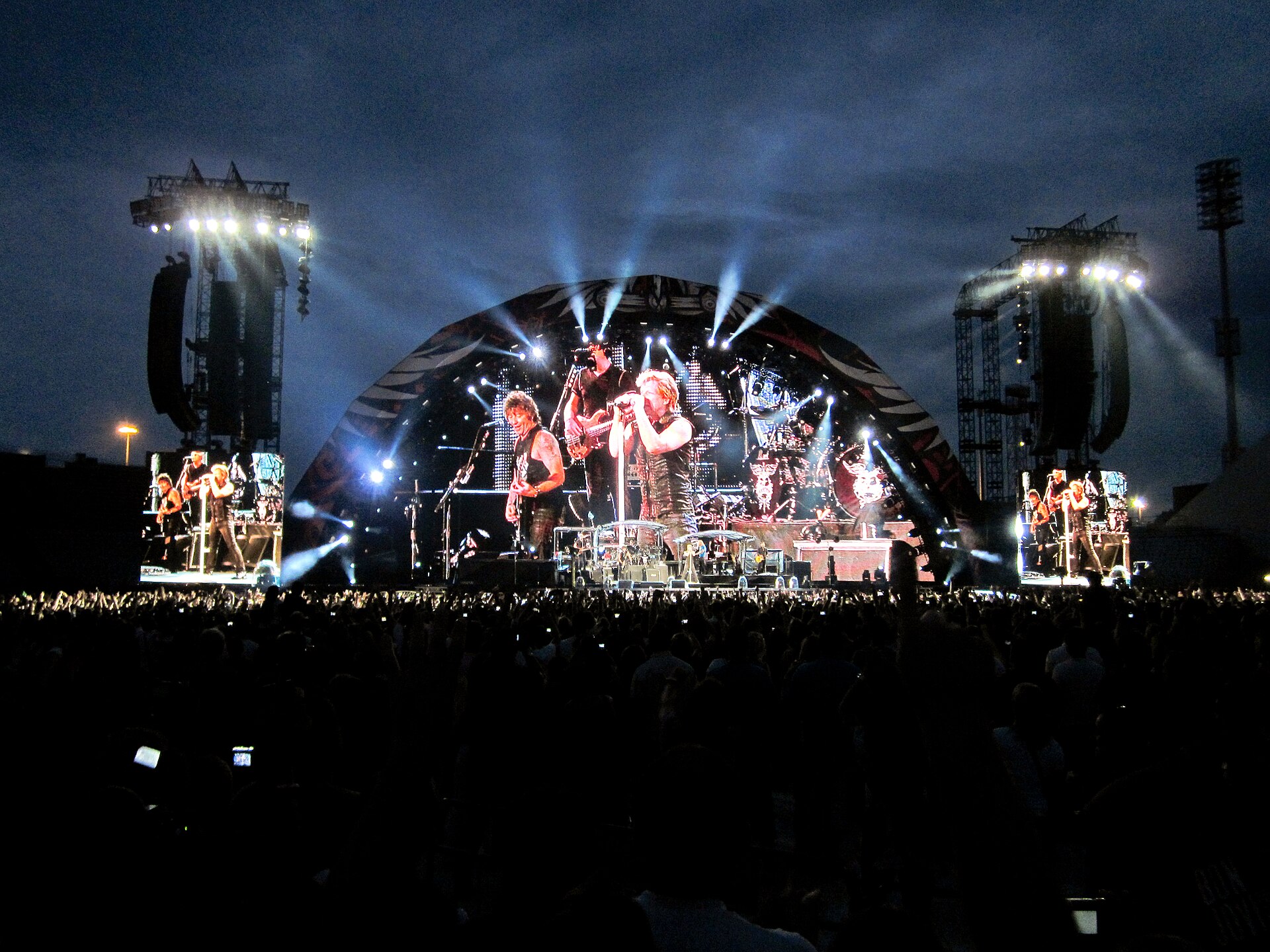 Bon Jovi playing a packed stadium show, the kind of set Bon Jovi Hyde Park 2027 tickets are being sold on