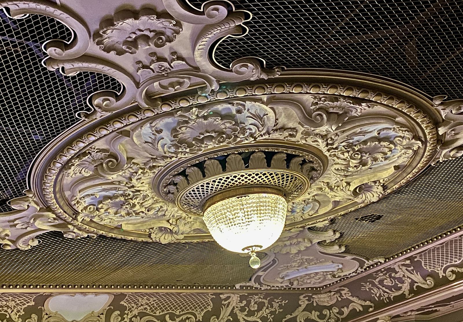 Ornate ceiling inside the Lyric Theatre in Hammersmith, home of a pantomime-inspired Cinderella in Christmas shows London 2026