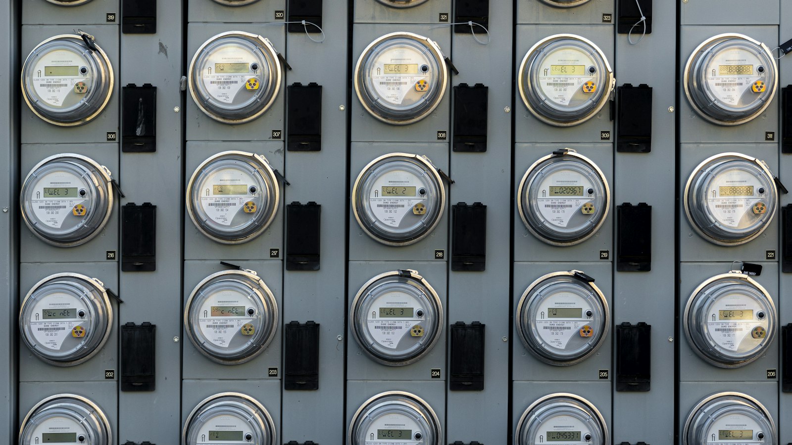 Rows of electricity meters on a wall, the starting point for any energy saving gadgets that actually work